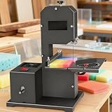 ✪【CORTE EFICIENTE】: La sierra de cinta para carpintería tiene una altura de corte de hasta 70 mm (2,75 pulgadas). Su potente motor de cobre puro de 800 vatios proporciona un arranque rápido y una gran potencia, lo que facilita el corte de madera gruesa, tablas y una variedad de otros materiales.