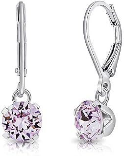 DTPsilver® 925 Sterling Silver Round Dangle Leverback Earrings - Swarovski® Elements Crystals - Diameter: 6 mm
