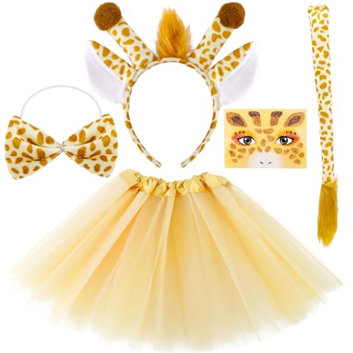 Tihebax Giraffe Costume Set- Giraffe Ears Headband,Face Stickers, Tail,Bowtie, and Skirt - Animal Fancy Dress Costume for Cosplay, Festivals, Parties
