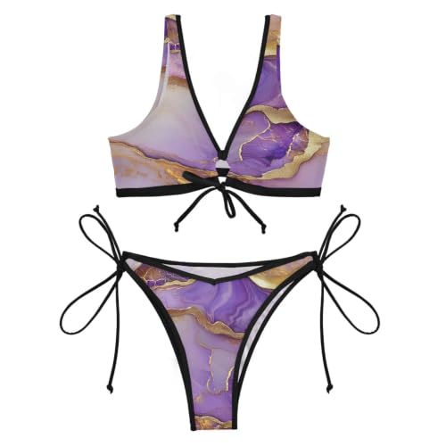 Bikini de cuerda para mujer traje de baño atrevido de mármol 4
