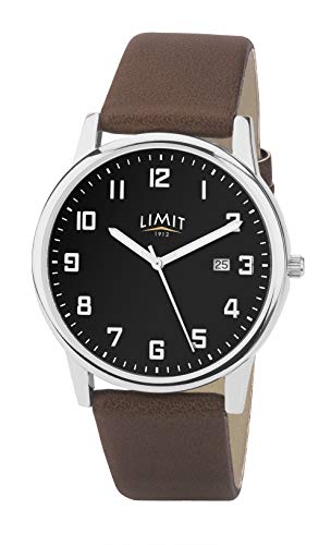 Limit Men's Classic Silver Tone Case Watch Black Dial & Brown Strap 5744