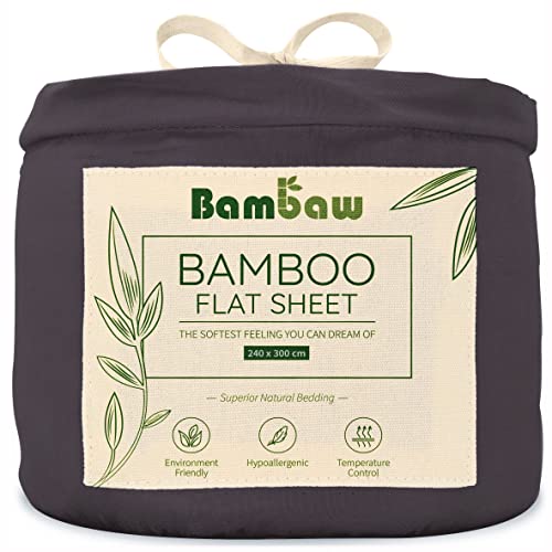 Bambaw Bamboo Single Flat Sheet, 240x290 cm, Keep Cool at Night Summer Bed Sheets, 100% Bamboo Bedding