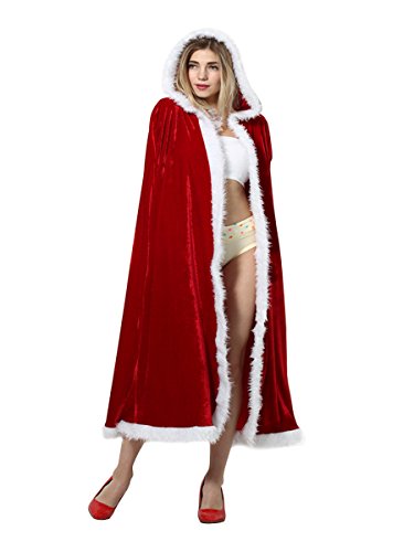 Yodensity Capa de Navidad con Capucha para Adultos Capa de Terciopelo Rojo Disfraces Papá Noel Fiesta Cosplay 110cm / 125cm / 140cm Cover