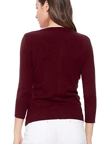 Image of Women's 3 /4 Sleeve Crew Neck Button Down Stretch Knit Cardigan Sweater (S-3XL)