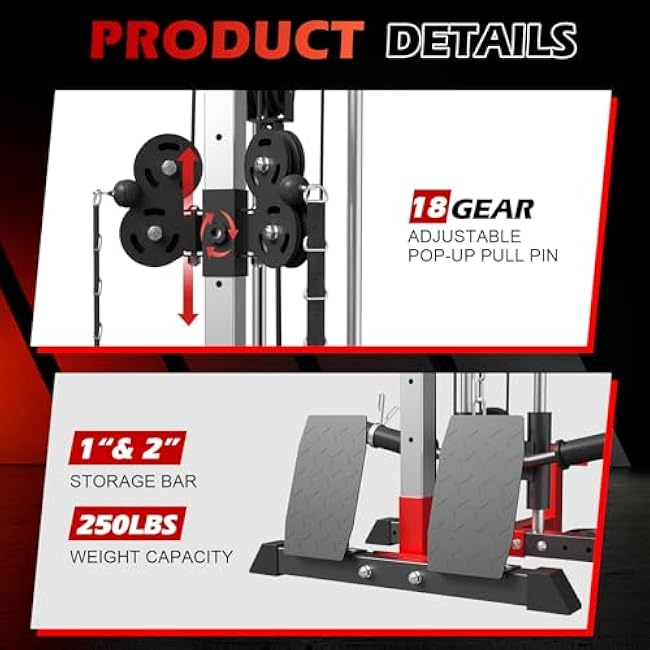 LAT Pulldown Machine, Wall Mount Cable Station with Adjustable 18 Positions Dual Pulley System, Space Saving High/Low Cable Crossover Machine for Home Gym Fitness Equipment