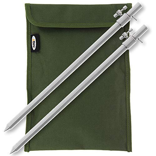 DNA NGT Carp/Coarse Fishing 2x 30-50cm Extendable Stainless Steel Bank Stick Set with Included Nylon Storage Pouch