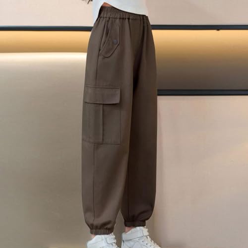 Cargo Pants for Girls Casual Wide Leg Streetwear Kids Elastic Waisted Pants with Pockets Trendy Cinch Bottom Trousers2