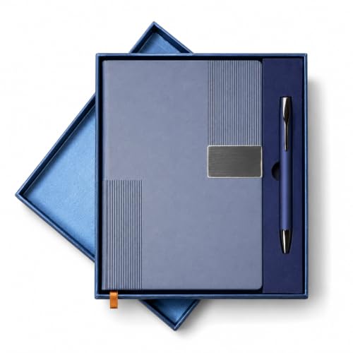 Image of Teak Wood Customized Diary and Pen With Name - 2 in 1 Corporate Gifts Ideas | Perfect Corporate Gifts for Employees & Clients | Premium CorporateGifts for Any Occasion (Blue)
