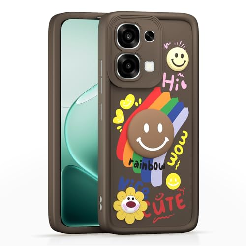 Image of Pikkme Back Cover for Oppo F31 5G / Oppo F33 5G | Soft Silicone| Cute Rainbow Smile & 3D Cartoon Flower Design | Shockproof Raised Camera Protection Bumper Case (Brown)