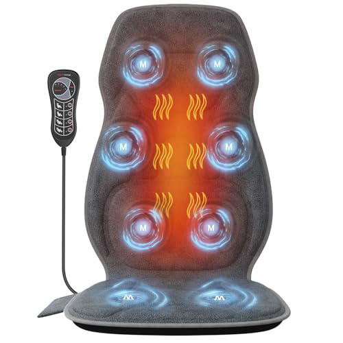 comrelax Back Massager with Soft Plush Fabric Cover, Massage Seat Cushion with 8 Vibration Motors & 2 Heating Levels, Chair Massager for Recliner, Office Chair, Sofa Use