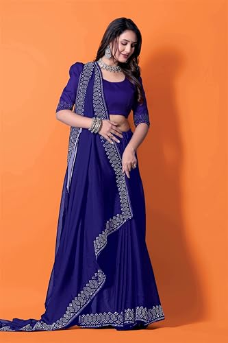 Image of FASHION Women's Trendy Banarasi Kanjivaram Navy Color Art Silk Saree with Blouse Material