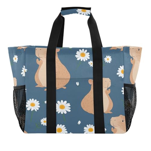 Nander Cute Cartoon Capybara Reusable Grocery Bags,Large Grocery Tote Bag Water Resistant Shopping Bags Foldable Grocery Bag for Clothes,Shoes and Picnic
