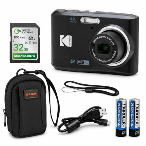 KODAK PIXPRO FZ45-BK 16MP Digital Camera 4X Optical Zoom 27mm Wide Angle 1080P Full HD Video 2.7 LCD Vlogging Camera Bundle with Camera Case and 32GB SD Card Kodak 1-Year Limited Warranty. (Black)
