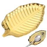 Classicseali Stove Spoon Rest,Versatile Leaf Spoon Rest, Stainless Steel Spoons Rests,Heat-resistant,Durable, for Cooking Utensils Jewelry Ring Plate Necklace Bracelet Stand Tray Storage Box,Gold