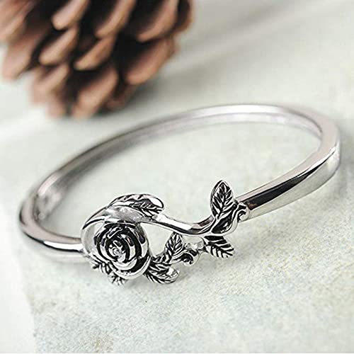 Exquisite Jewelry Ring Love Rings Vintage Rose Flower Leaf Finger Ring Women Engagement Wedding Party Jewelry Wedding Band Best Gifts for Love with Valentine's Day - Silver US 102