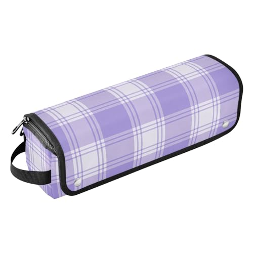 Bolsa de viaje para herramientas de cabello con tapete resistente al calor desmontable, doble capa, para planchas y rizadores, motivo de cuadros lavanda y marfil miniatura 1
