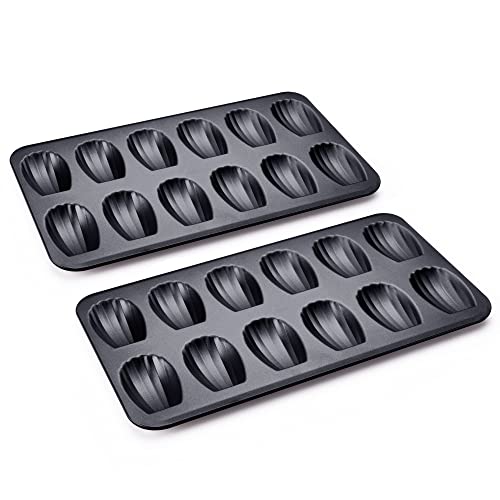 HONGBAKE Nonstick Madeleine Pan 2 Pack 12-Cavity Heavy Duty Madeleine Cookies Trays for Oven Baking, Warp Resistant Shell Shape Madeleine Mold Cake Pan, Space Grey HONGBAKE Nonstick Madeleine Pan 2 Pack 12-Cavity Heavy Duty Madeleine Cookies Trays for Oven Baking, Warp Resistant Shell Shape Madeleine Mold Cake Pan, Space Grey