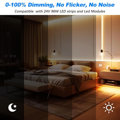 Image of 96W Dimmable LED Driver 24V with Junction Box,Triac ELV /MLV LED Transformer Compatible with Lutron&Leviton Switches,Dimmable Power Supply for Indoor /Outdoor Lights,UL&FCC-Listed