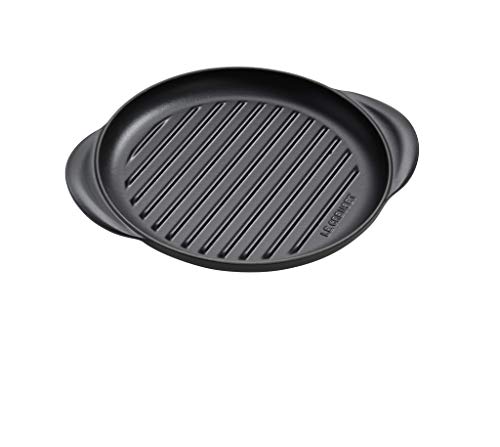 LE CREUSET Grill rond en fonte émaillée avec poignée d'assistance, 25 cm, noir mat