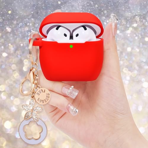 Image of Case Compatible with Apple Airpods 4 - VISOOM Airpods 4 Cases 2024 Cover Women Anti-Drop Silicone iPods 4 Earbuds Wireless Accessorie Charging Cases Girl Bling Keychain for Airpod iPods 4th Gen