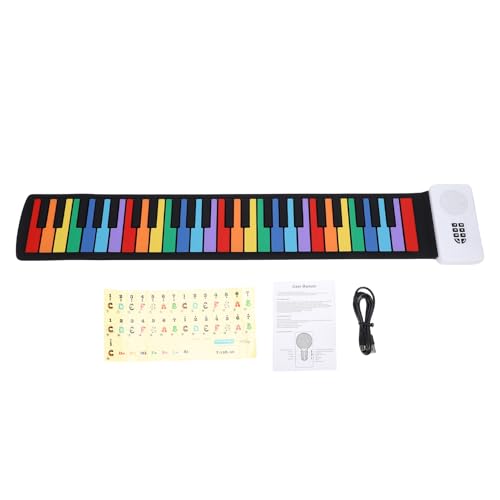 Garsent Teclado Enrollable Flexible de Piano Electrónico Portátil de 49 Teclas para Principiantes con Teclas de Silicona Gruesas, Parlantes Incorporados, para Músicos en Movimiento (Versión en color)