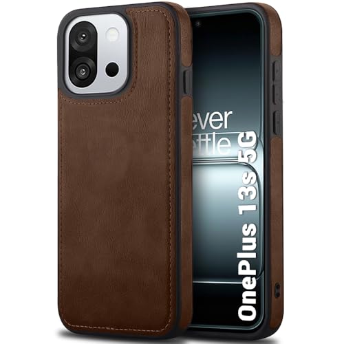 Image of TheGiftKart Genuine Leather Finish Back Cover Case for OnePlus 13s 5G | Shockproof Design | Raised Edges for Camera & Screen Protection | Stunning Minimalist Design Back Cover for OnePlus 13s (Brown)