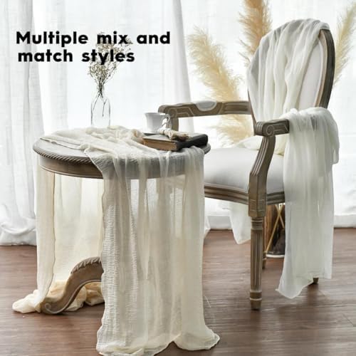 Artoid Mode Boho Beige Gauze 3 Pieces Wedding Table Runner, 300 cm Birthday Fabric Kitchen Dining Holiday Table Decor for Home Party Indoor - 4