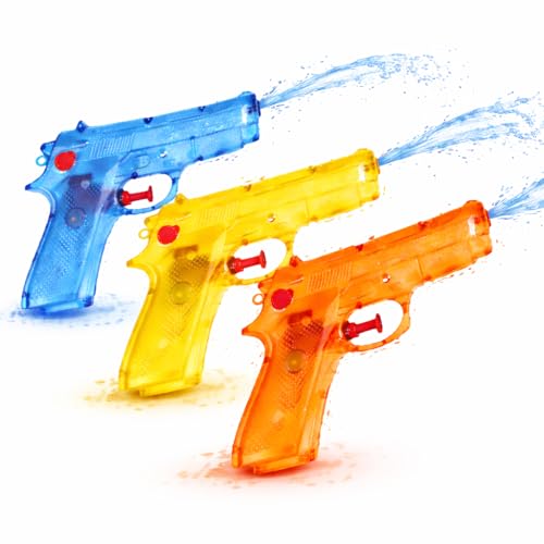 3er Wasserpistolen Set - ca. 12 cm mit großer Reichweite Wasserspritzpistole Spritzpistole klein mini für Kinder