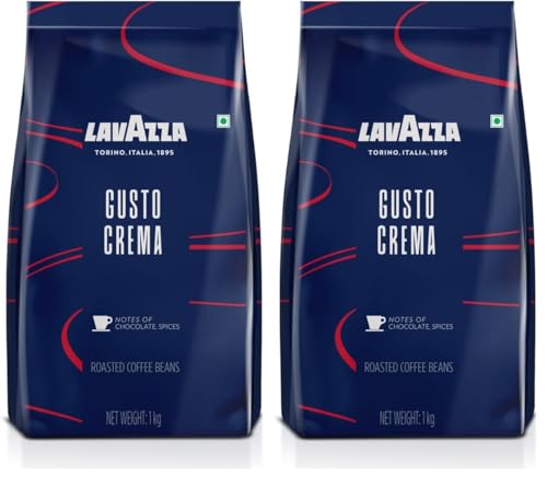 Image of Lavazza Gusto Crema | Roasted Coffee Beans | Medium Roast | Arabica Robusta Blend | Bag|1000 Grams (Pack of 2)
