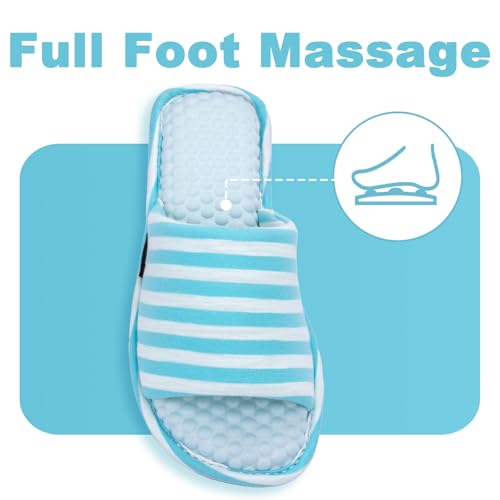 Image of Women's House Slippers Open Toe, Soft Knit Striped Bedroom Slippers with Cushioned Footbed, Non-Slip Sole for Indoor Home Use
