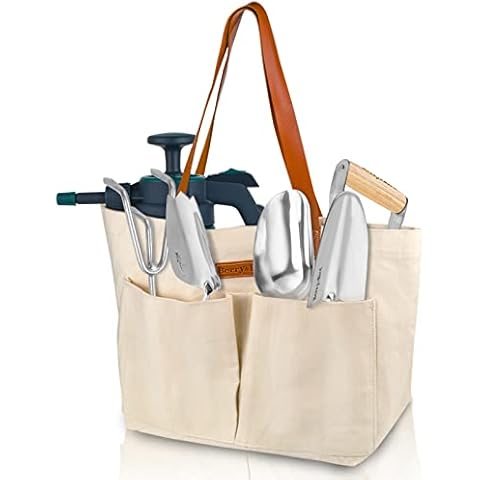 Berry&Bird Garden Tool Bag, Canvas Garden Tote With Pockets, Wear-Resistant Multi-Purpose Tool Storage Bag, Home Organizer Gardening Tool Kit for Indoor and Outdoor Gardening, 21.65" x 7.09" x 13.78" Cover