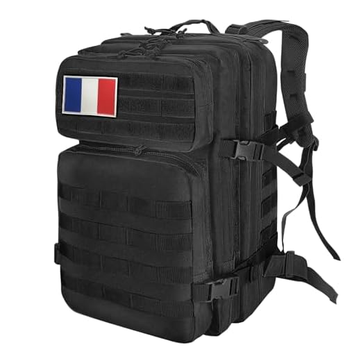 HEMSO Grand Sac à Dos Militaire 45L,Sac de Voyage Système MOLLE,Sac Crossfit de Sport pour Randonnée Trekking Moto Camping Voyage Pêche Alpinisme École (Noir)