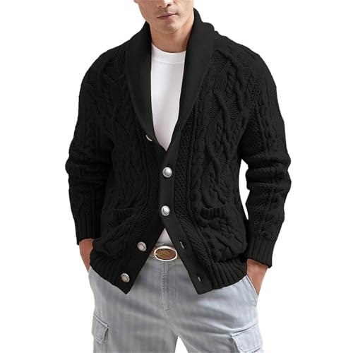 Men's V Neck Sweater Long Sleeve Shawl Collar Pullover Knitted Button Down Tops Knitwear Oversize Sweater