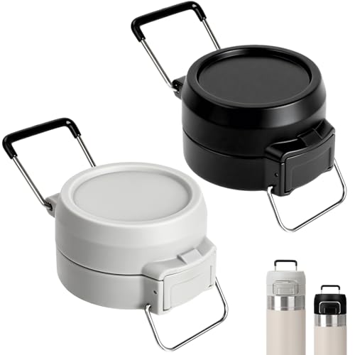 2Pcs Lid Replacement for Stanley Quick Flip GO, Cover Cap for Stanley Quick 24oz/36oz, BPA-Free Push Button, Leakproof Flip GO Lid with Carry Loop for Travel/Sports, No Spill Reuse Top, Gray Black