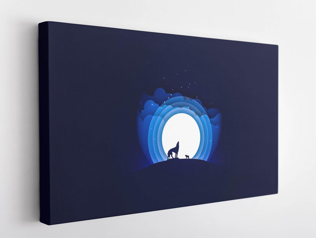 BPA® Wolf Moon Howling Canvas Wall Art Framed For Bedroom Living Room Artwork Home Décor (55x35)