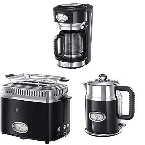 Russell Hobbs Retro Classic Noir Frühstückset Toaster, Wasserkocher und Kaffeemaschine