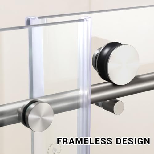 Image of Modern 60 inch w x 76 inch h (8Mm) Frameless Double Sliding Shower Door, Tempered Glass Shower Doors, Easy Installation for Walk-in Showers, Round Tube Nickel Brushed