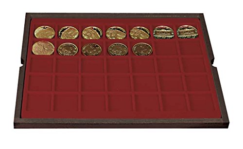 Lindner 2494-5 kasetka z prawdziwego drewna CARUS (do monet o średnicy do 36 mm)