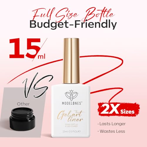 Image of modelones Red French Tip Liner Gel Polish 15ml Built-in Fine Brush | Bright Apple Red Nail Art Gel Paint Swirl Fine Line Design Easy Draw Long Lasting Soak Off U V Cure DIY Home Salon Manicure