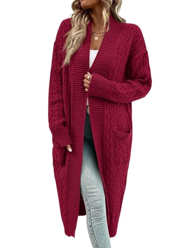 Image of Onedreamer Womens Long Cardigan Sweaters Open Front Cable Knit with Pockets