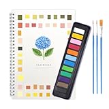 Watercolor Workbook,Watercolor Painting Kit with 12 Colors Paint Set with Brushes & Multi-Theme Scenes, Beginner Workbook Set for Adults & Teens (Blue Flower)