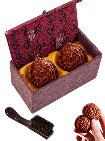 Wenwan Walnut Set, 2026 Upgraded Version Chinese Walnut Fidget Toys for Stress Relief, Finger Exercise Therapy Fidget for Relaxation Focus, Traditional Gift Set with Box & Brush (D)