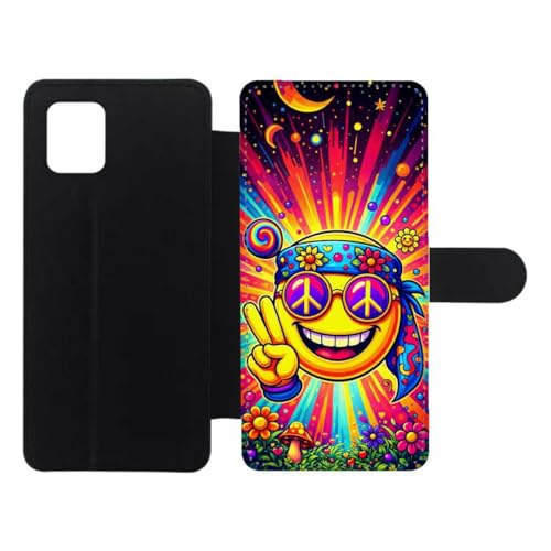 FunKaz Etui Cuir pour Samsung Galaxy Note 10 Lite - Smiley Peace and Love - Housse Fermeture magnétique