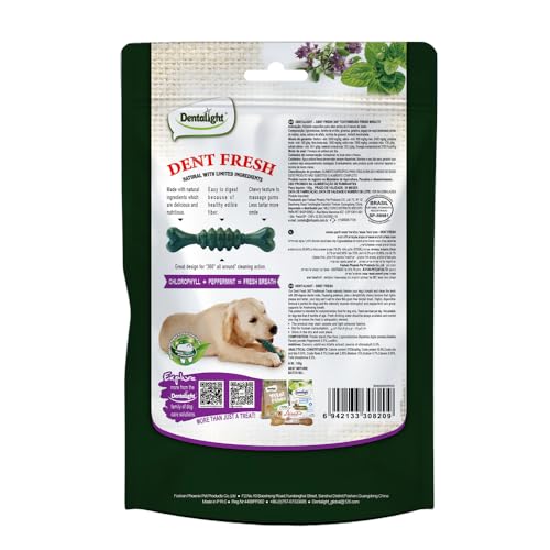 Dentalight - Escova de dentes Dent Fresh 360° para cães mastigáveis, clorofila e hortelã-pimenta, há