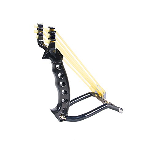 KEVENZ Professional Slingshot,Stainless Steel Outdoor Hunting Sling Shot, High Velocity Catapult with 3 Rubber Bands and 100 Extra Slingshot Ammo (Black)