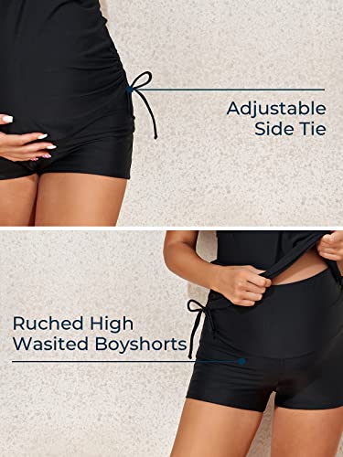 Summer Mae Maternity Two-Piece Halter Swimsuit Tankini V-Neck Side Tie Bathing Suit Pregnancy High Waist Swimwear Black Large thumb #6