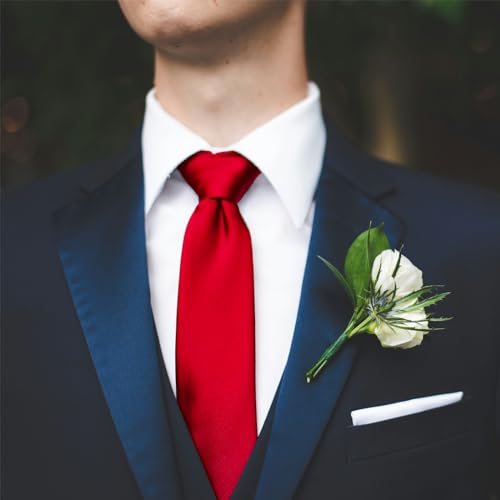 Image of WOXVM Men's Ties Classic Solid Satin Tie Pure Color 3.15 inch Mens Necktie, Premium Formal Black Ties For Men Business & Wedding