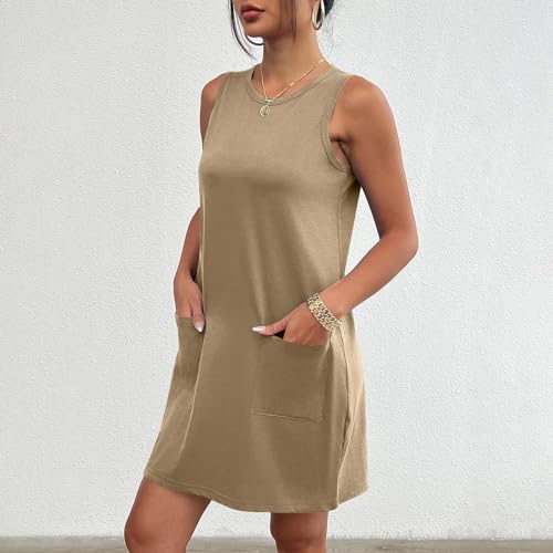 Womens Summer Dresses 2024 Casual Sleeveless Vacation Beach Sundresses Petite Loose Fit Tank T Shirt Mini Dress3