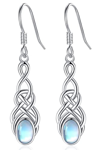 Boucles d'oreilles Pendantes en Argent Sterling 925, Boucles d'oreilles en pierre de Lune pour Femme, Boucles d'oreilles Celtique, Irlandaise Noeud Celtique Bijoux pour Femmes et Filles Cover