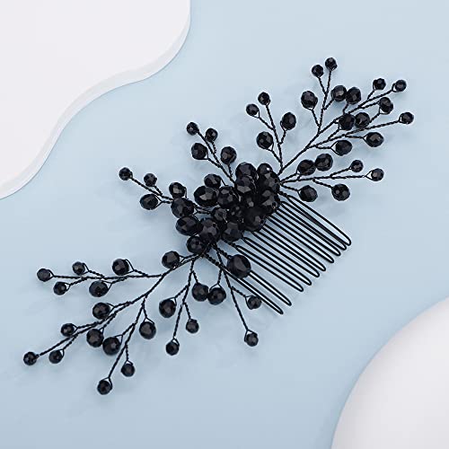 Teyglen Women Black Wedding Hair Comb Shiny Crystal Beads Headpieces Bridal Black Hair Comb For Bride Vintage Hair Pieces Hair Accessories For Women Girls Party Festival #TOP2